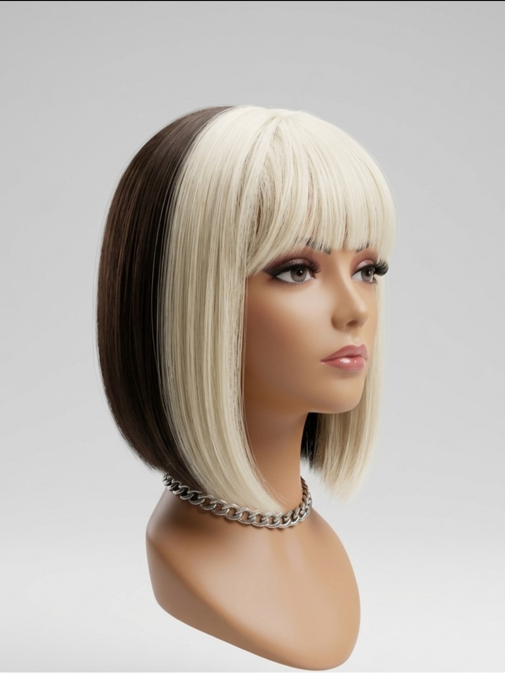 Two-Tone Blonde and Brown Women's Bob Wig with Bangs